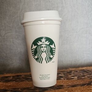 Starbucks plastic re-enjoyable 12oz Bpa free Dishwasher safe White w/Green Logo